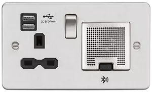 Flatplate Screwless Bluetooth Speaker 13 Amp USB Socket Brushed Chrom FPR9905BC - Picture 1 of 3