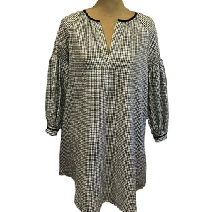 Topshop Gingham Smocked Dress Size 6 Missing Belt Black White Cotton Blend - Picture 1 of 13