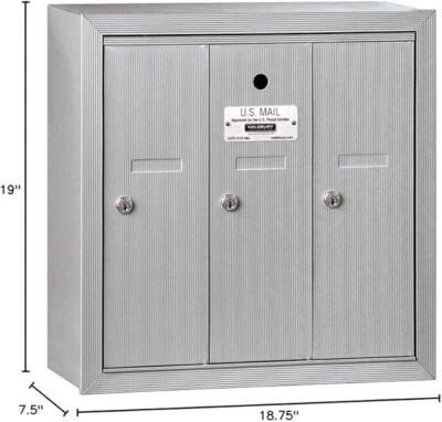 Vertical Mailbox 3 Doors Aluminum Surface Mounted USPS Access - Image 1 of 3
