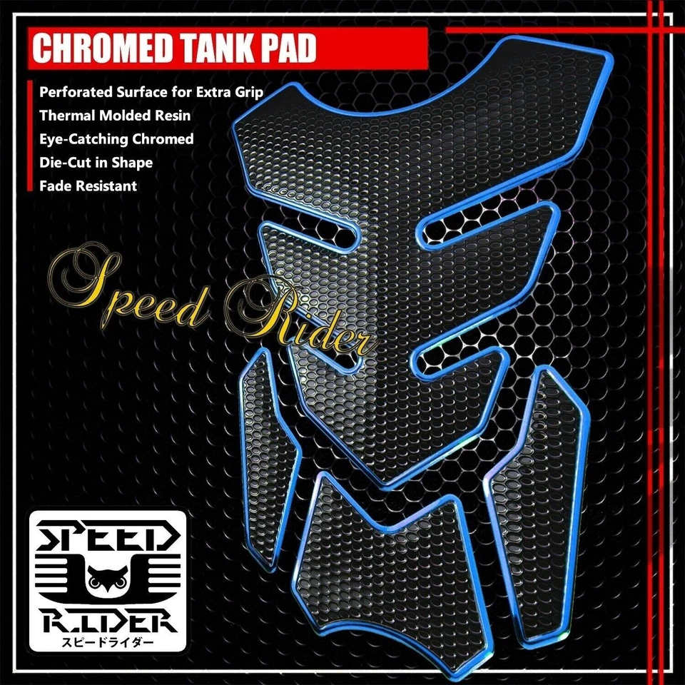 4 PIEZAS 3D PERSONALIZABLE ALMOHADILLA DE TANQUE PROTECTOR CALCOMANÍA PEGATINA BORDE NEGRO/CROMADO AZUL Foto 1 de 1