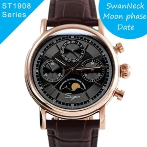 Seagull Sugess ST1908 40mm Black Moon Phase Date Chronograph Sapphire Gold 1963 - Picture 1 of 11