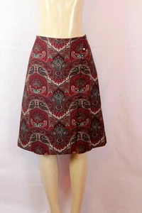 TALBOTS BRAND RED PAISLEY A LINE SKIRT WITH SIDE BUTTON FULLY LINED SIZE 12 - Picture 1 of 4