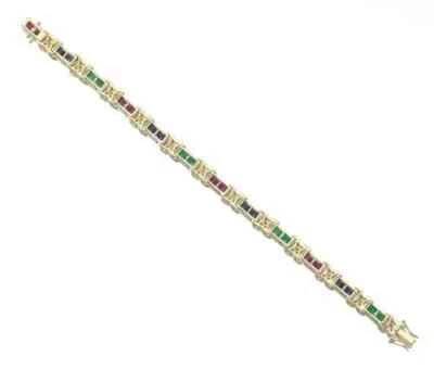 4.30CT 14K Yellow Gold Over Tennis Bracelet Ruby Sapphire & Emerald 935 Silver - Image 1 of 4