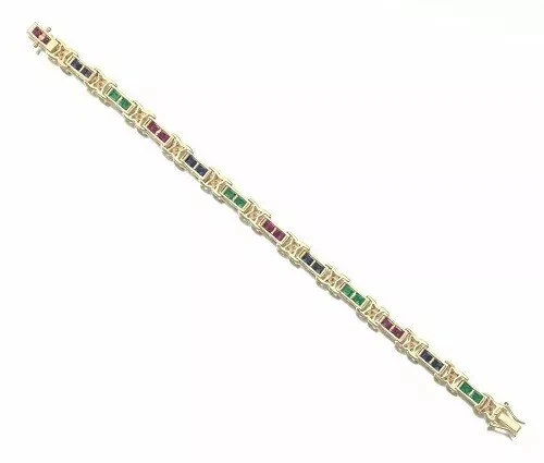 4.30CT 14K Yellow Gold Over Tennis Bracelet Ruby Sapphire & Emerald 935 Silver - Image 1 of 4
