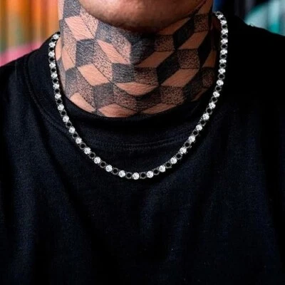 Collar tenis 22ctw redondo 4 mm blanco y negro creado en laboratorio 18" Foto 1 de 4