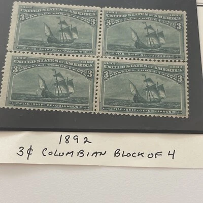 1893 US Colombian Stamp #232 3c Unused F/VF Block of 4 Stamps - Image 1 of 2