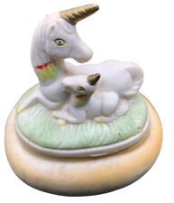 Vtg Taiwan  Mother & Baby  Resting Unicorn 4.25" Trinket Box