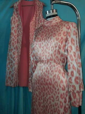 De Colección Años 60 70 ESTEVEZ Grueso Seda Naranja 2 Piezas Estampado LEOPARDO Chaleco Abrigo Vestido RARO S Foto 1 de 4