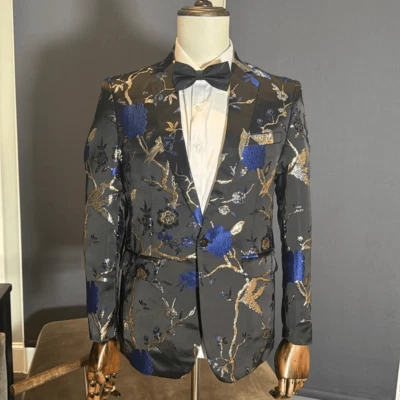 Traje Chaqueta Blazer Para Hombre Negro Floral Calce Ajustado Formal Baile de graduación Boda Talla 36 Nuevo con Etiquetas Foto 1 de 4
