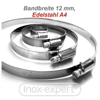 VA4 Schlauchschelle mit Bandbreite 12 mm, W5 Edelstahl A4 Schelle - Bild 1 von 2