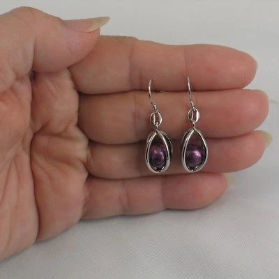 Sterling Silver Purple Pearl Lucky Lantern Earrings – Hook Dangle - Image 1 of 4