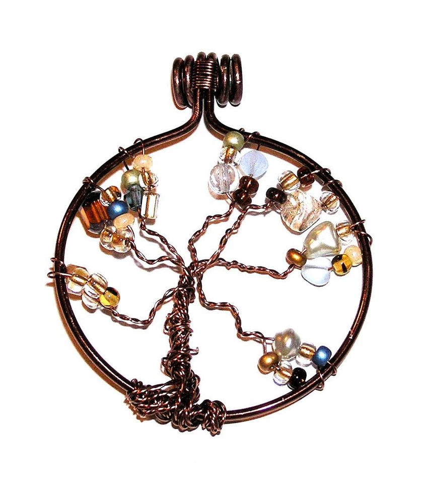 COLGANTE/COLLAR Marrón Aluminio y Cobre Cuentas Mezcladas Cristal ÁRBOL DE LA VIDA Foto 1 de 1