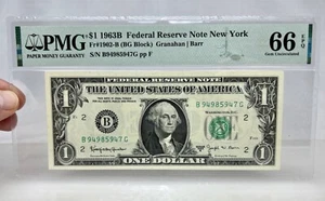 1963 Barr Fr 1902-B $1 Federal Reserve Note PMG 66 EPQ Gem Uncirculated -93461 - Picture 1 of 4