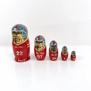 Vintage Ole Miss Handpainted Wooden Football Player Nesting Dolls Retro - Picture 1 of 10