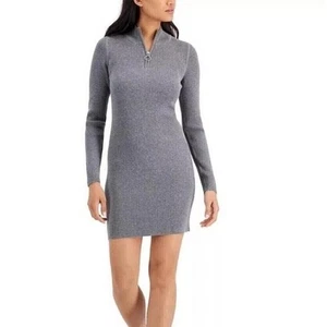 HIPPIE ROSEJuniors' Quarter-Zip Sweater Dress Grey size S - Picture 1 of 6