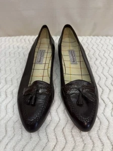 VTG Pappagallo Plus Brown Leather Loafer Tassel Almond Toe Low Heel Shoes Sz 10N - Picture 1 of 9