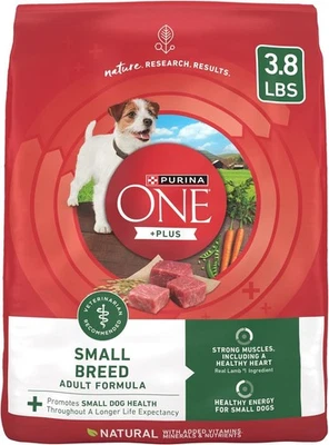 Comida seca para perros Purina ONE Plus fórmula de cordero y arroz de raza pequeña - 3,8 lb. Bolso Foto 1 de 4