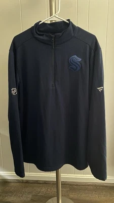 Seattle Kraken NHL Fanatics autêntico profissional 1/4 zíper waffle malha azul marinho adulto GG - Imagem 1 de 4
