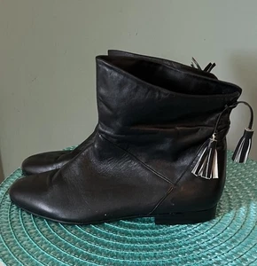 New Vintage Mister Shoes Women Black Leather Booties Boots 7 1/2 B Yugoslavia  - Picture 1 of 10