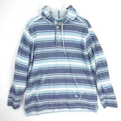 Tommy Bahama Sudadera con Capucha Grande Azul Blanco Rayas Pullover Tejido Baja Surf Estilo Playa Foto 1 de 4