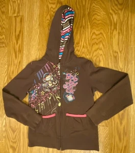 Vintage Y2K Bobby Jack Mädchen Größe Large braun Langarm Hoodie mit durchgehendem Reißverschluss - Bild 1 von 6