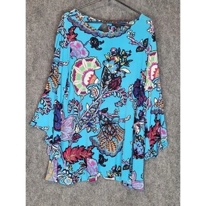 Grace Elements Damen 1X Tunika Oberteil Blumenmuster türkis blau Langarm Cutout - Bild 1 von 9