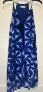 Calvin Klein Size 12 Blue White Geometric V-Neck Spaghetti Strap Overlay Dress - Picture 1 of 10