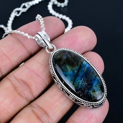 Labradorite 925 Silver Plated Handmade Necklace of 18" - Image 1 of 3