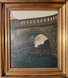 Lars H.C. Kliim (1891-1942): UNDER THE BRIDGE, original oil painting - Picture 1 of 7