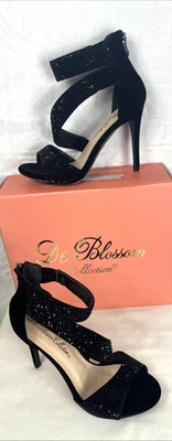 De Blossom Isabella Tacones con Tirantes Negro Gamuza Deslumbrante Fiesta Formal Talla 6 Foto 1 de 4