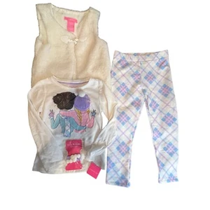 ISAAC MIZRAHI GIRLS 3 PIECE SET FLEECE VEST WHITE PEACE SIGN SEQUINS SIZE XS 4 - Picture 1 of 9