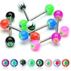 8 X Flexibel Teflon Zungenpiercing Barbell Mit Topf Cannabis Weed Blatt Designs - Bild 1 von 1