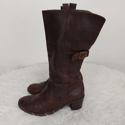 White  MT Mount Women's Odessa Brown Leather Riding Block Heel Boots Size 10 M  - Image 1 of 4