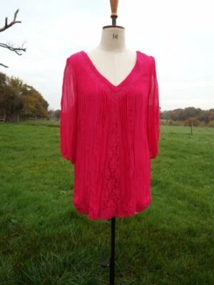Long Line Pink Lace Detail Crinkle Top Lined CHANGES BY TOGETHER Size 14 BNWT - Image 1 of 4