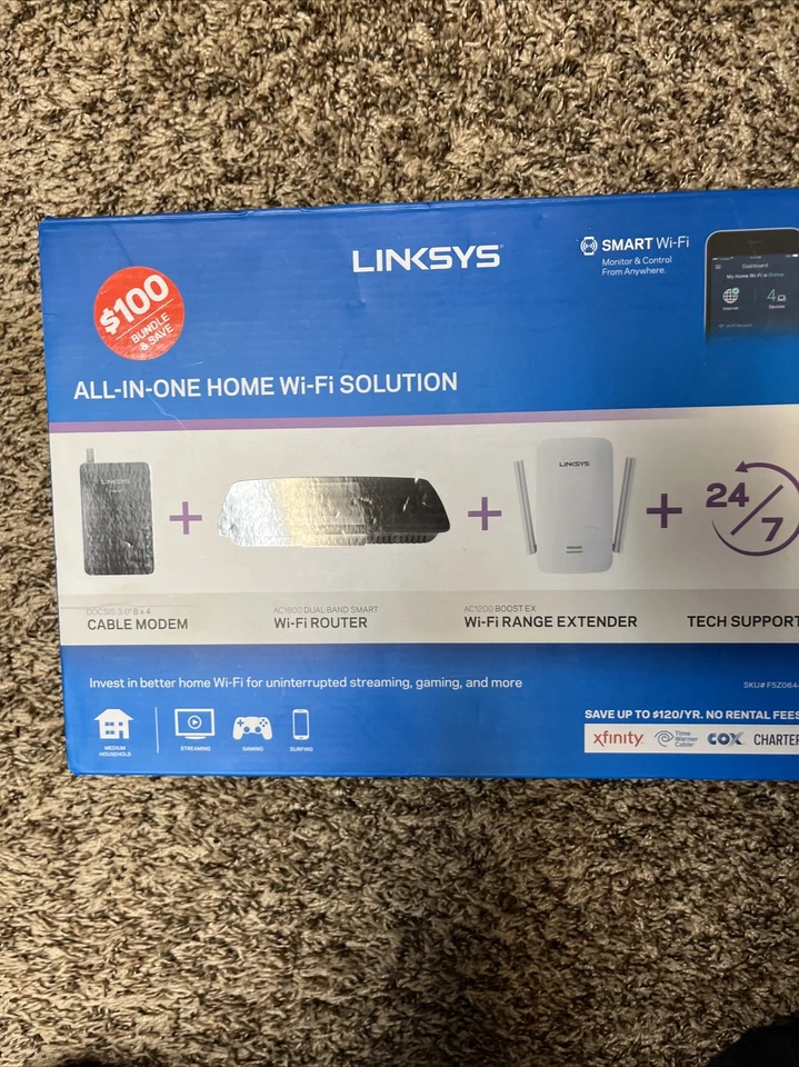 Linksys Ac1600 Router Ac1200 Range Extender DOCSIS 3.0 Cable Modem Bundle