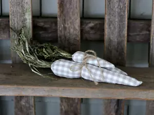 Decorazione Pasquale Tessuto Carote (Set/3) Grigio e Bianco Gingham Check Primavera Primitiva - Foto 1 di 4