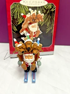Hallmark Santa's Downhill Dash On Skies Ornament - QP1762 - Picture 1 of 5