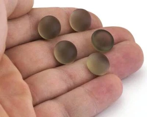 5 pcs Sea Glass Grey Czech Round FlatBack Cabochons 120CB CAB73-07 12mm - Picture 1 of 3