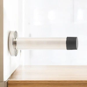 Polished Nickel Solid Brass Cylinder Projected Plain Door Stop Reeded Backplate - Picture 1 of 4