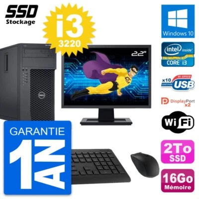 PC tour DELL T1650 Pantalla 22" Intel Core i3-3220 RAM 16Go GB 2To Windows 10 Wi - Imagen 1 de 4