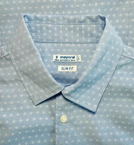EUC Mayoral Spain Boys Size 8 Light Blue Button Up Long Sleeve Dress Shirt - Picture 1 of 6