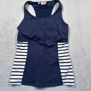 Athleta Hyperstripe Racerback Tank Top Women's Med Pockets Activewear Navy Blue - Picture 1 of 8