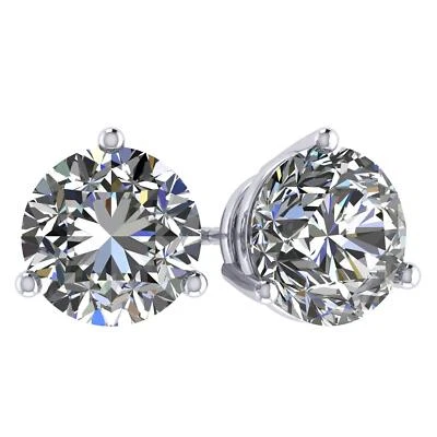 Stainless Steel Posts & Silver 3 Prong Zirconia Stud Earrings Jewelry for Women - Image 1 of 4