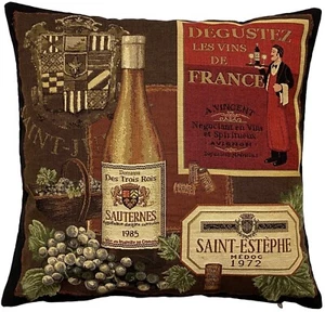 FAMOSA SERIE DE VINOS, SAUTERNES FUNDA ALMOHADA COJÍN TAPIZ BELGA, ESPALDA NEGRA - Imagen 1 de 6
