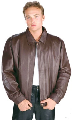 CHAQUETA ESTILO BOMBER DE CUERO MARRÓN PEQUEÑA NUEVA PARA HOMBRE Forro con cremallera Cierre Foto 1 de 4