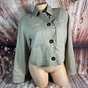 Chaqueta Zara Mezcla de Lino Talla X Pequeña Gran Tamaño Tostado Abotonado Forrado Abrigo Top - Imagen 1 de 12