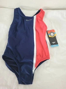 Speedo Swim Suit Girls Racer Back Blue Pink Stripe XS 5/6 - Picture 1 of 10