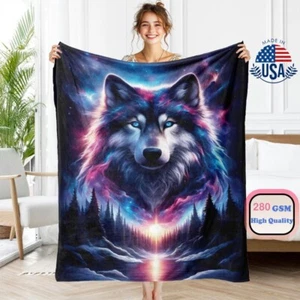Wolf Print Throw Blanket 50x60 60x80 Fleece Animal Blanket Gift For Mother's Day - Picture 1 of 12