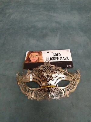 Womens Royal Queen Filigree Laser-Cut Metal Venetian Masquerade Mask [Gold] NWT - Image 1 of 4
