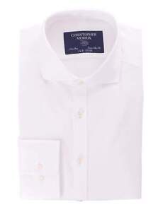 Mens Extra Slim Fit Solid White Twill Spread Collar Non Iron Cotton Dress Shirt